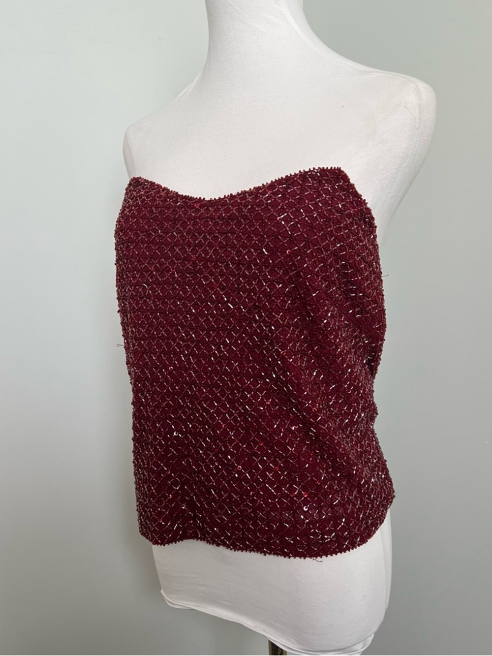 Y2K 100% Silk Beaded Tube Top Crimson Whimsigoth Strapless Corset XS - Picture 3 of 9